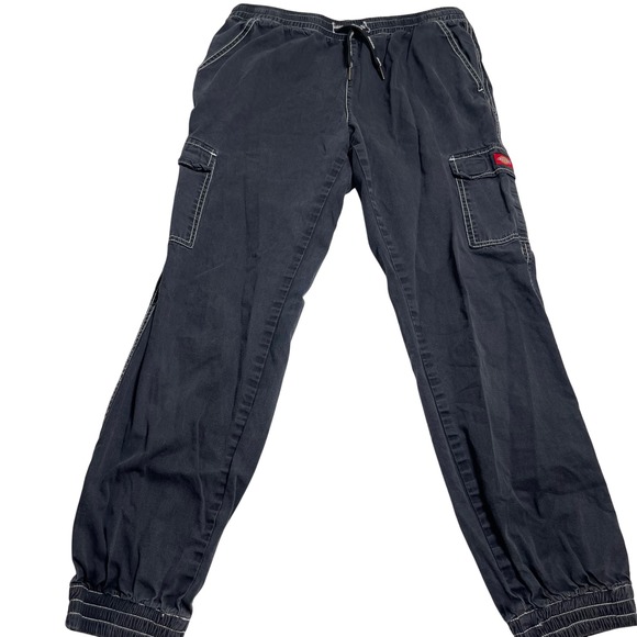 Dickies Women's XL Black Cargo Jogger Pants White Stitching Drawstring Waist - Picture 1 of 8
